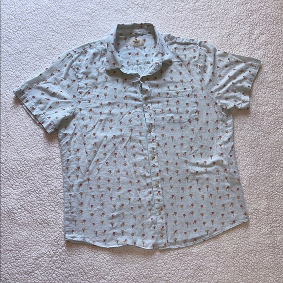 Marine Layer Sky Blue Palm Print Button Down Shirt - Picture 1 of 8